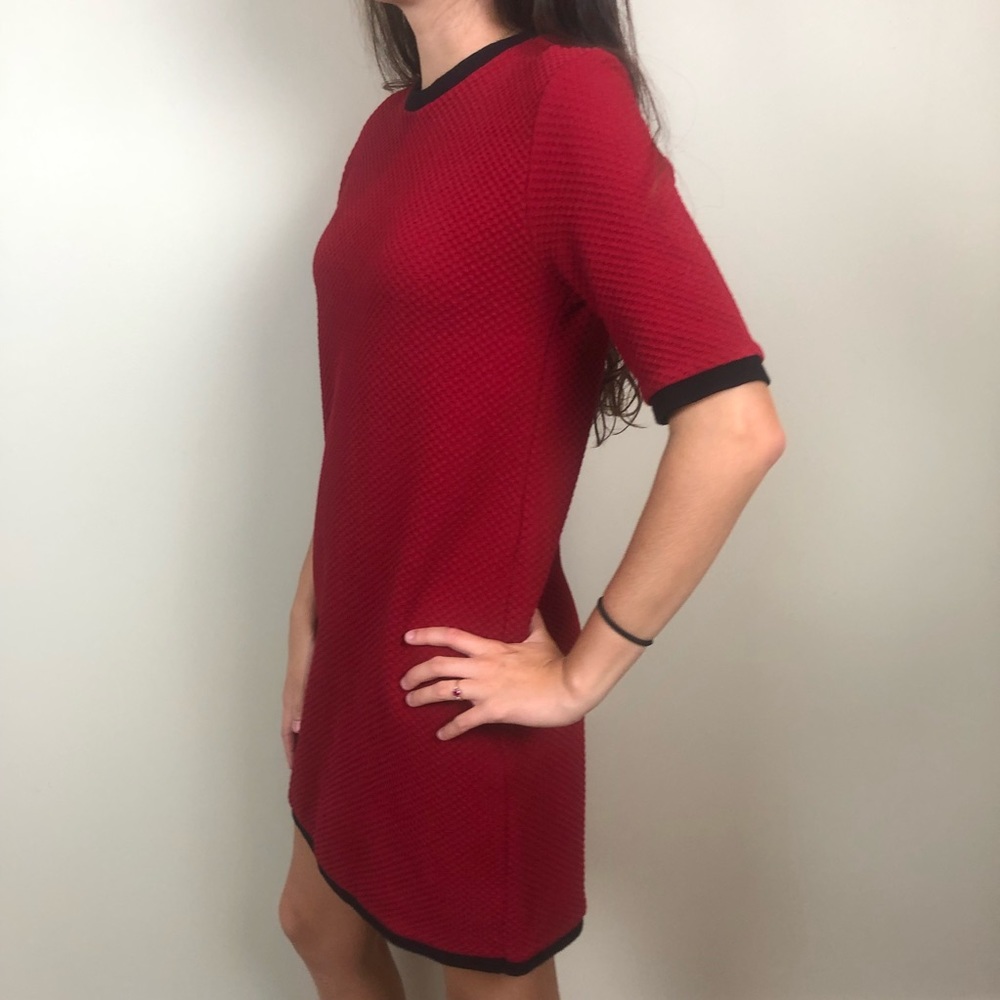 Zara Red Textured Knit Shift Dress
